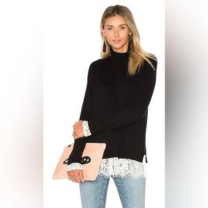 Joie Fredrika Black Mock/Turtle Sweater with Lace Trim